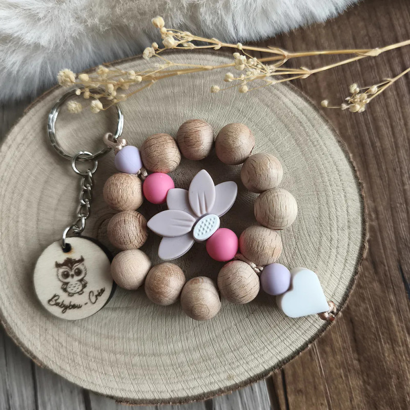 Porte-clé Fleur d’amour Lila- Création artisanale
