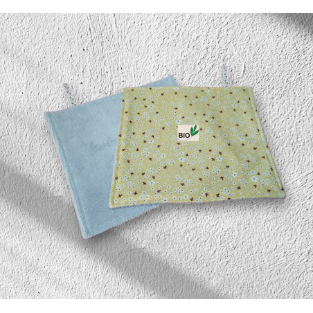 Serviette visage coton bio, modèle fleuri fond jaune
