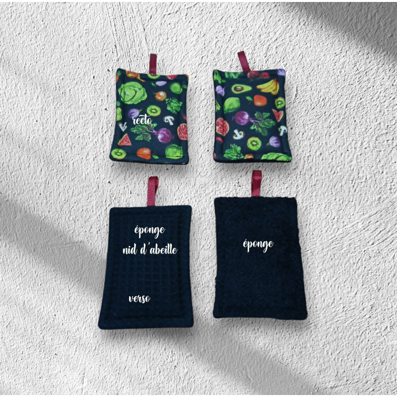 Eponges lavables en lot de 2, modèle fruits et légumes