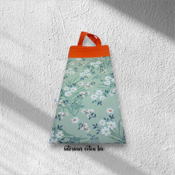 Sac à pain, à baguettes motif fleuri fond vert amande
