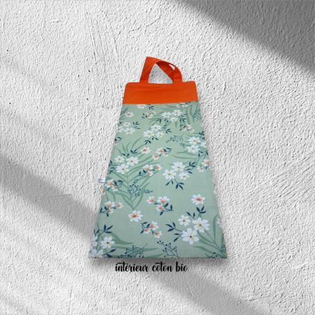 Sac à pain, à baguettes motif fleuri fond vert amande
