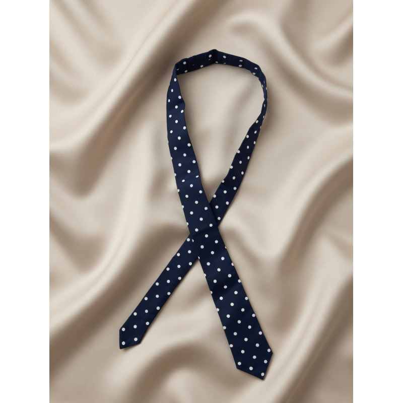 Cravate upcyclée bleu nuit à pois blancs