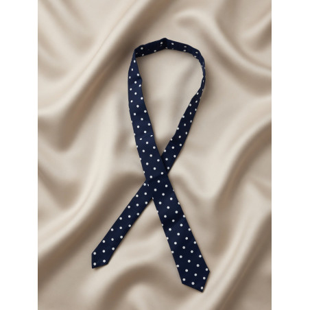 Cravate upcyclée bleu nuit à pois blancs