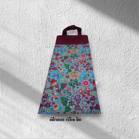 Sac à pain, à baguettes motif papillons fond gris