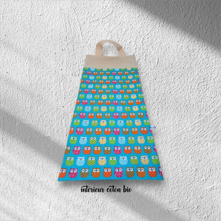 Sac à pain, à baguettes motif hiboux fond bleu