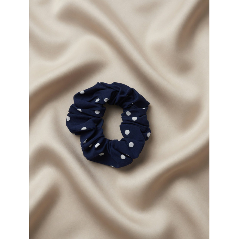 Chouchou upcyclée bleu nuit à pois blancs