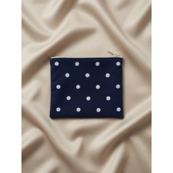 Petite pochette upcyclée bleu nuit à pois blanc 