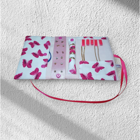 Pochette à bijoux modèle papillons fuchsia 