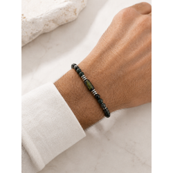 Bracelet homme Eden – agate mousse,obsidienne noire ,hématite & fougère