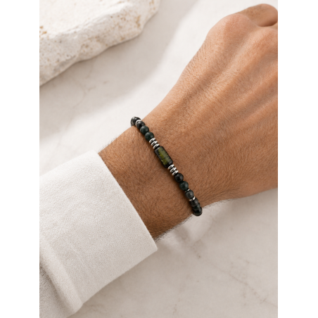 Bracelet homme Eden – agate mousse,obsidienne noire ,hématite & fougère