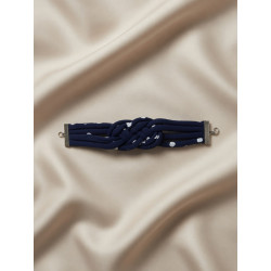 Bracelet en noeud carrick upcyclée bleu nuit à pois blancs