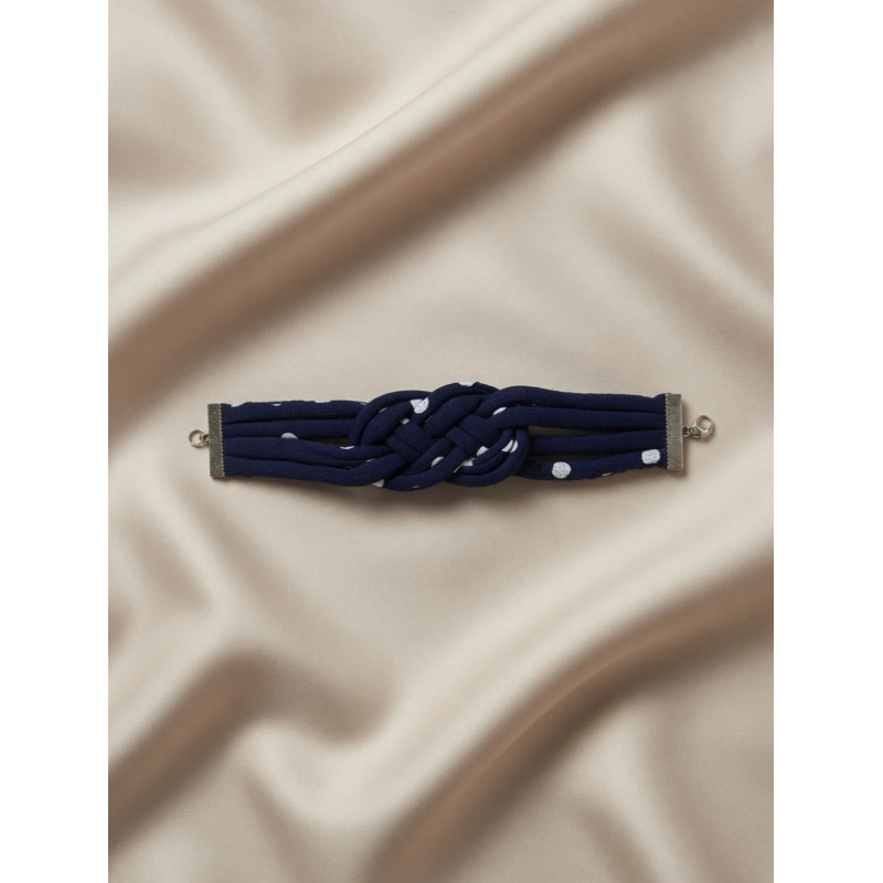 Bracelet en noeud carrick upcyclée bleu nuit à pois blancs