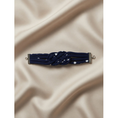 Bracelet en noeud carrick upcyclée bleu nuit à pois blancs
