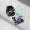 Pochette de transport pour mug et son sous mug, modèle palmiers or et vert