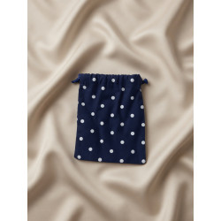 Petite pochette upcyclée bleu nuit à pois blancs 