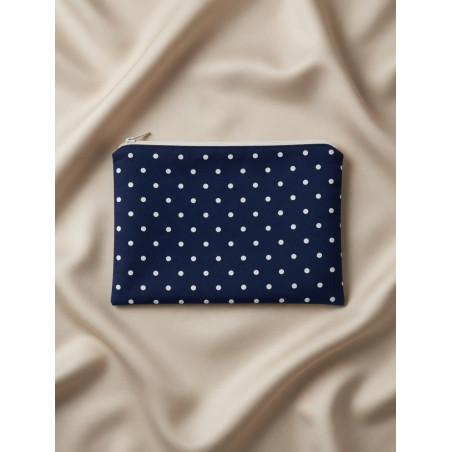 Pochette upcyclée bleu nuit à pois blancs