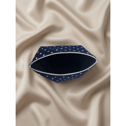 Pochette upcyclée bleu nuit à pois blancs