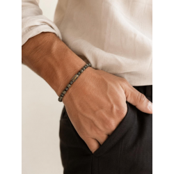 Bracelet Eden bois fossile noir d’Indonésie, hématite et herbe de pampa