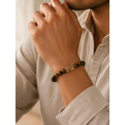 Bracelet homme, oeil de tigre, obsidienne noire, pierre de lave, érable