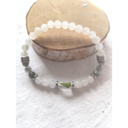 Bracelet mixte jade et fougère séchée