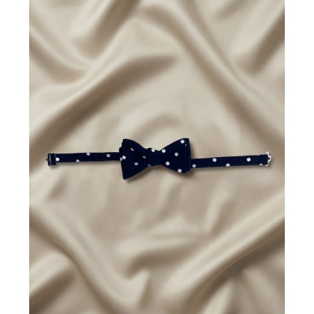 Noeud papillon upcyclé bleu nuit à pois blancs