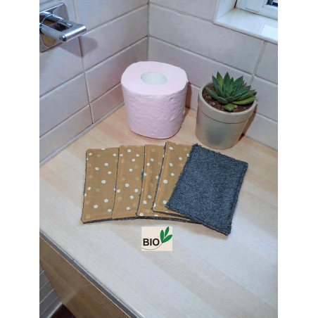 5 feuilles de papier toilette BIO lavables, réutilisables, coton doublé éponge bambou, papier hygiénique